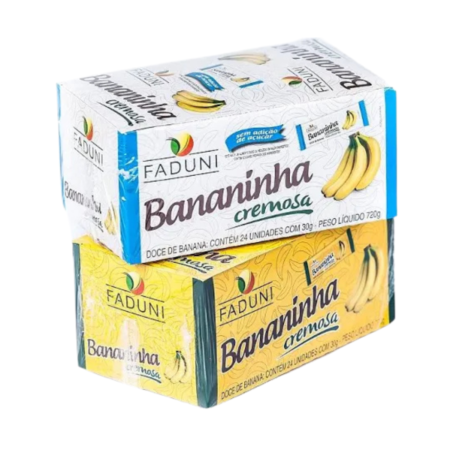2 Displays com 24und Bananinha Cremosa Com e S/Adição de Açúcar